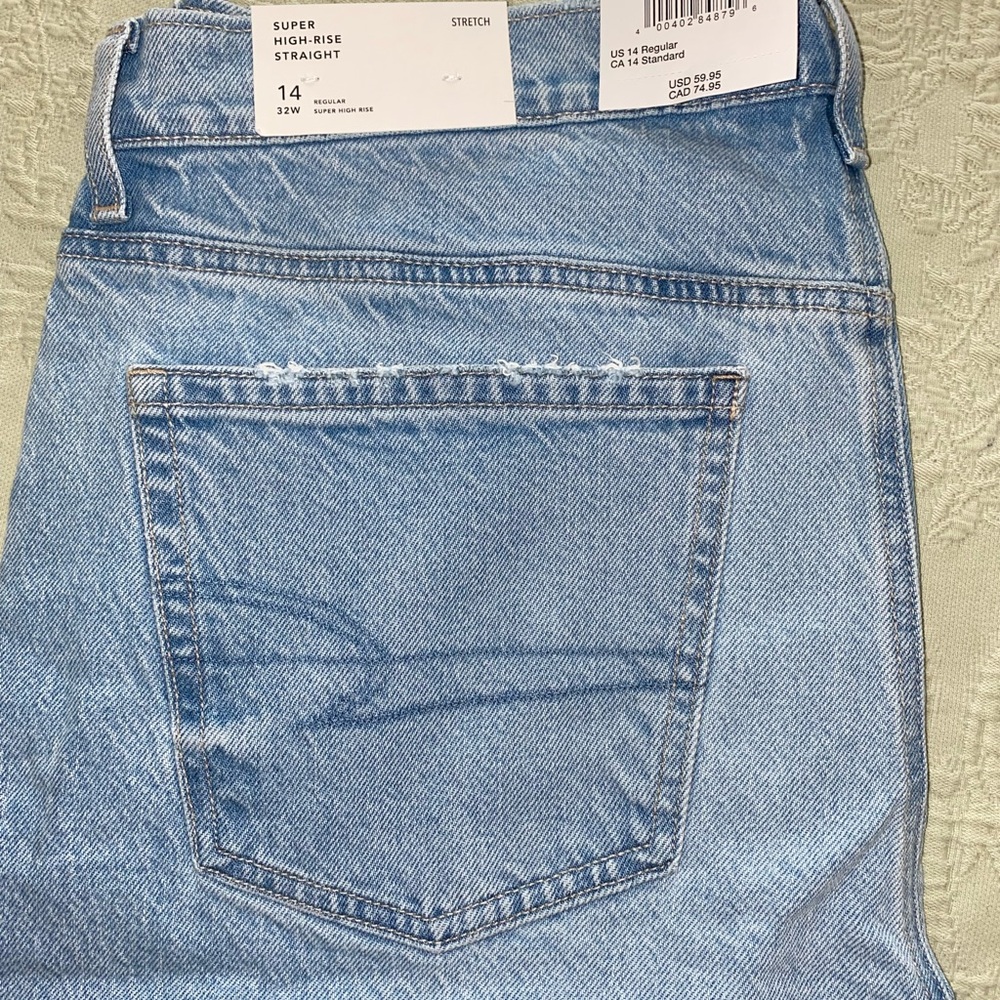 American Eagle Outfitters Blue Super High Rise Straight Stretch Leg Jeans